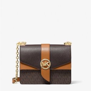 Michael Kors Greenwich Small Color-Block Logo and Saffiano Leather Crossbody Bag